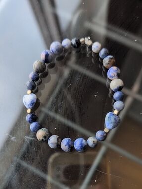 Blue Sodalite And Hematite Beaded Heart Bracelet